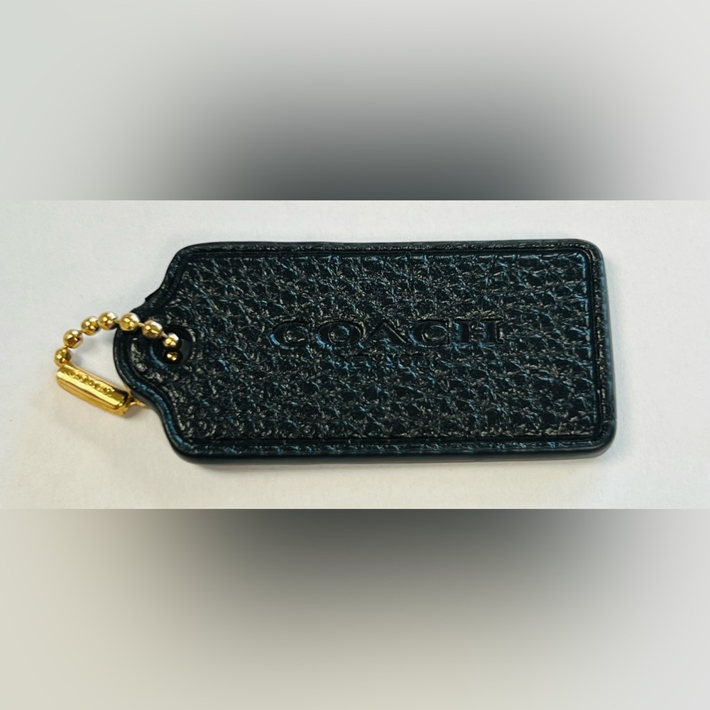 2.25" Coach New York Black Pebbled Leather Fob Bag Charm Keychain Handtag Gold